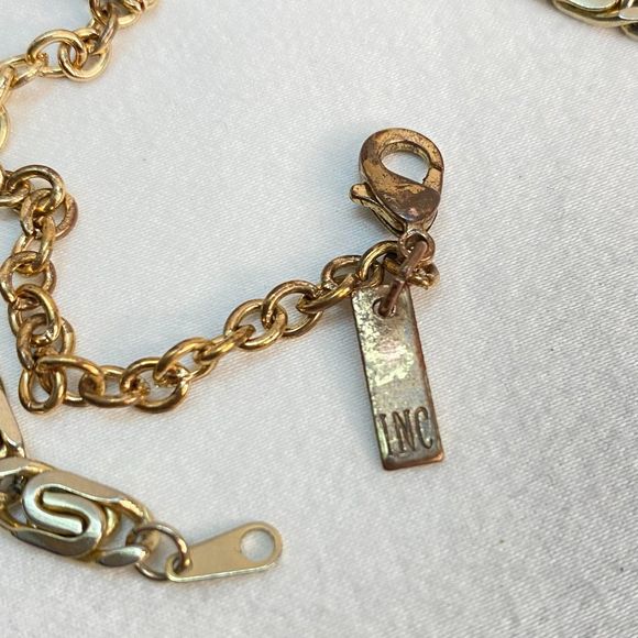 INC Unisex Necklace Gold Tone Scroll Chain Links Matinee Length - Picture 4 of 7